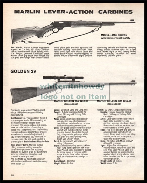 1985 MARLIN 44SS Golden 39A Lever Carbine PRINT AD-img-0