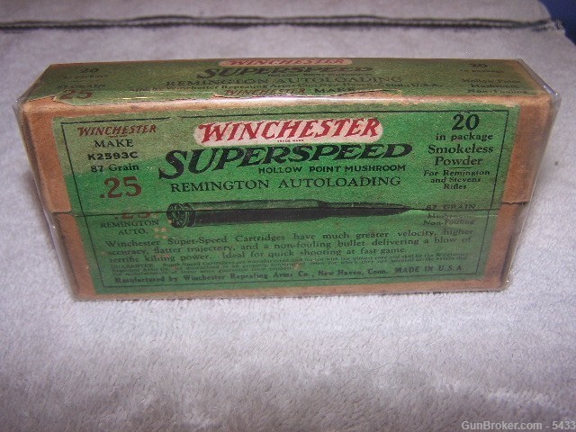 1st Issue Winchester Superspeed 25 Remington Auto SEALED-img-4