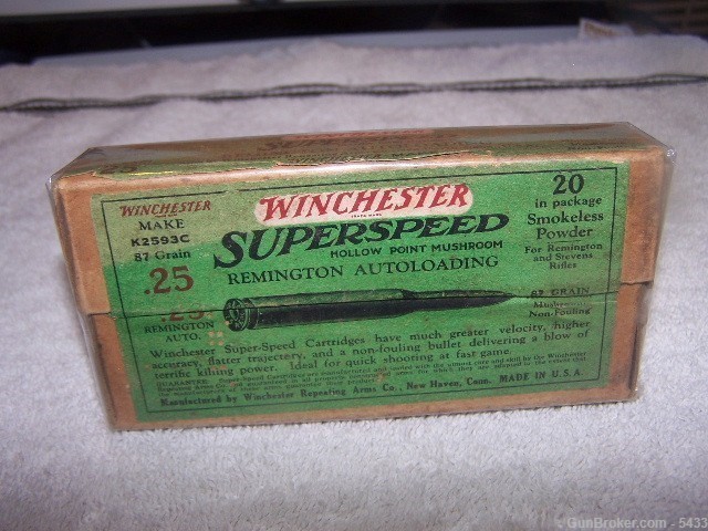 1st Issue Winchester Superspeed 25 Remington Auto SEALED-img-0