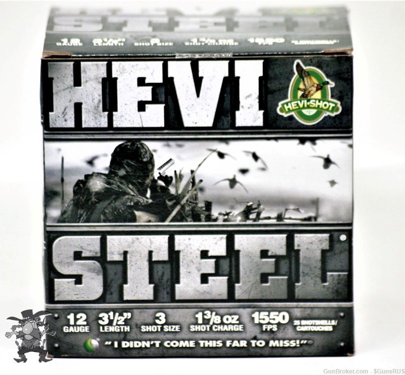 12ga HEVI STEEL12 GA 3 ½" SHELL No.3 SHOT 1-3/8oz Shot HEVI 1550FPS 25 RDS-img-0