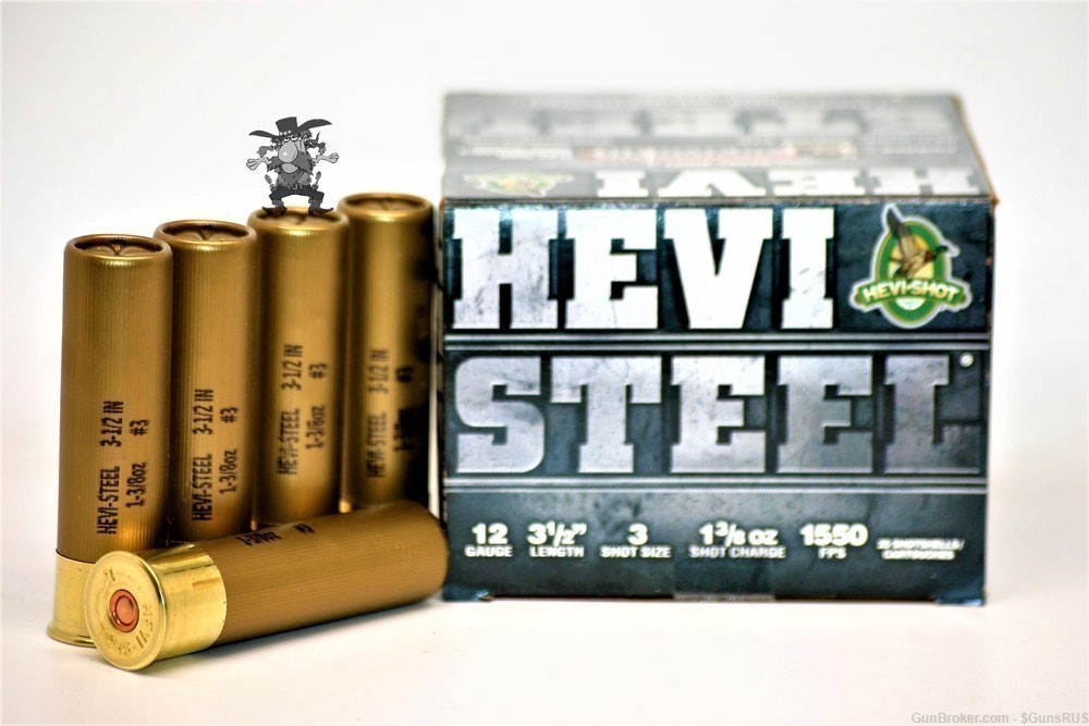 12ga HEVI STEEL12 GA 3 ½" SHELL No.3 SHOT 1-3/8oz Shot HEVI 1550FPS 25 RDS-img-3