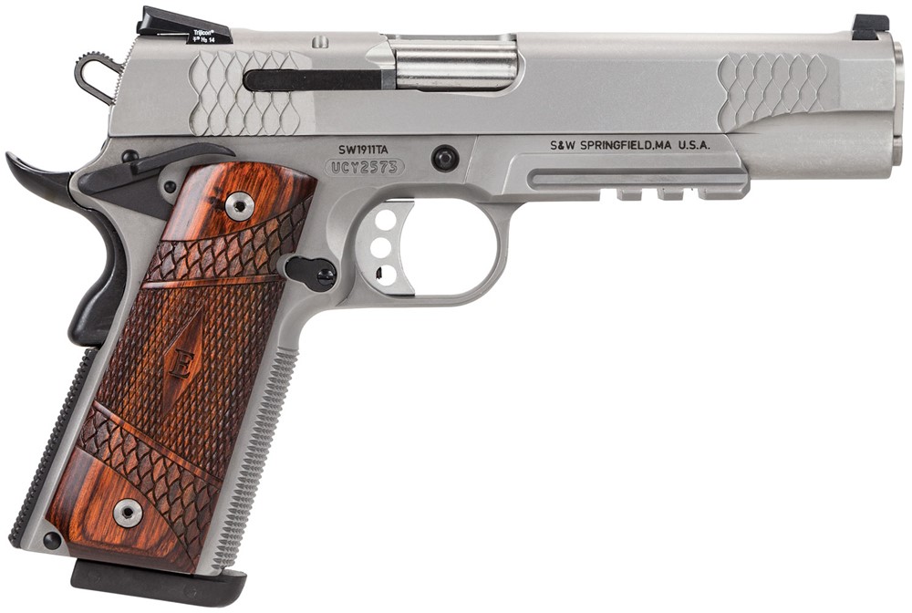 Smith & Wesson 1911 E-Series Rail 45 ACP 5 8+1 Matte Silver Satin Stainless-img-0