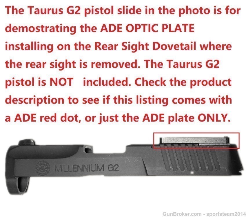 Taurus PT111,PT140,G2,G2C,G3 Optic Mount Plate for Burris Fastfire Red Dot-img-8
