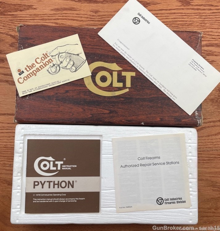 COLT PYTHON 357MAG FACTORY BOX WITH STYROFOAM INSERT AND ALL PAPERWORK-img-0