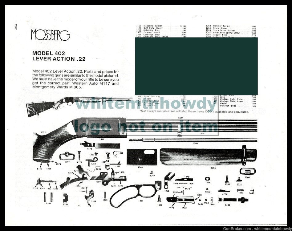 MOSSBERG 402 Lever Action Rifle Parts List-img-0