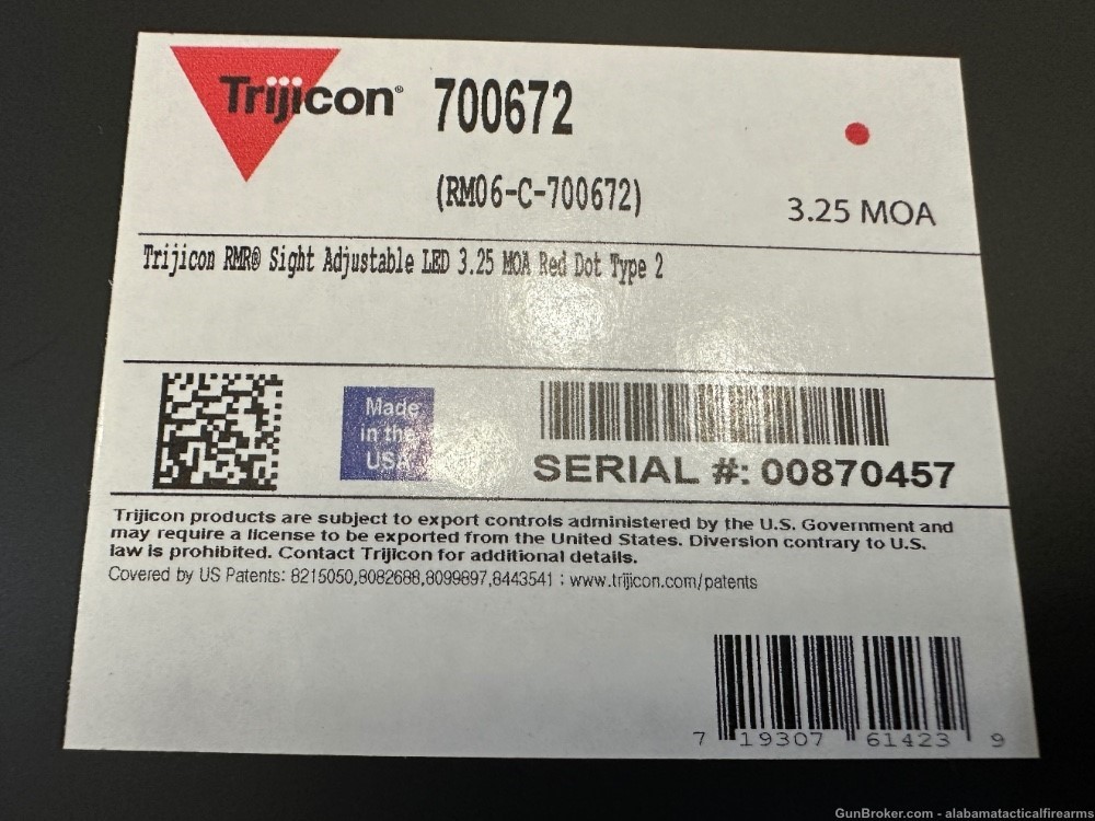 Trijicon RMR Type 2 Adjustable 3.25 MOA Red Dot Sight Black RM06-C-700672-img-9