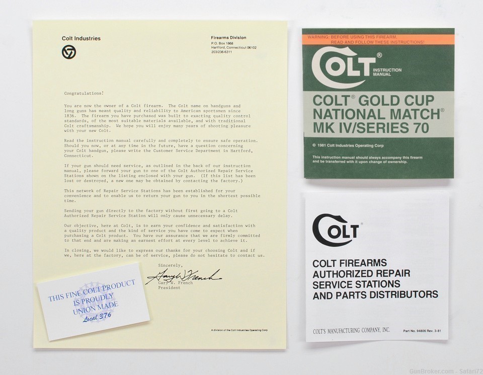 Colt Gold Cup National Match MK IV/Series 70 1981 Manual, Repair Stations -img-0