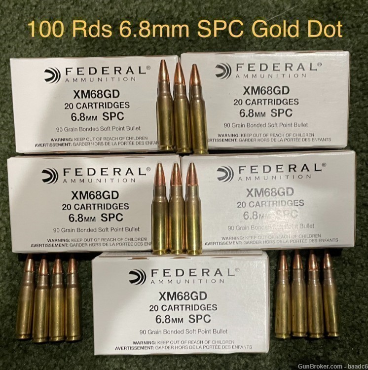 FEDERAL 6.8mm SPC Gold Dot 90 Grain Bonded soft point bullet 100 RD brass-img-0