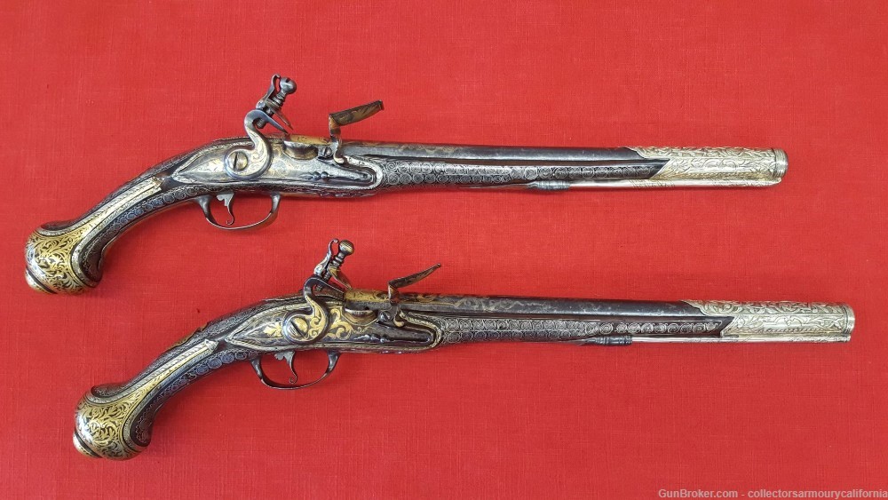Splendid Pair Of Gold & Silver Highly Embellished Ottoman Flintlock Pistols-img-24