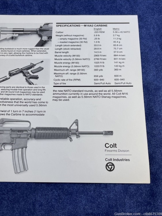 1984 Colt M16A2 Carbine Brochure Sheet A252-img-8