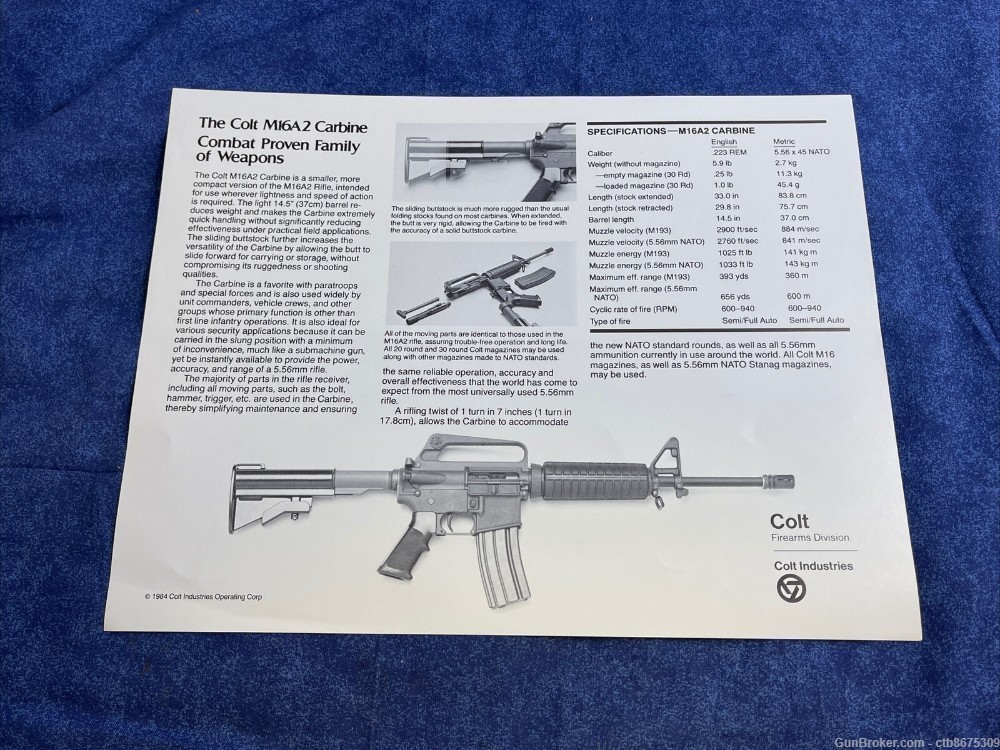 1984 Colt M16A2 Carbine Brochure Sheet A252-img-6