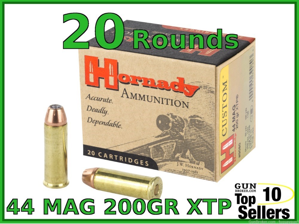 Hornady Custom 44 Magnum Ammo 200 GR XTP 9080 20CT-img-0