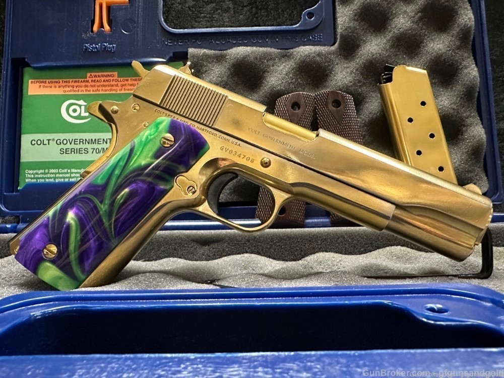 CUSTOM 24KT GOLD COLT 1911C GOVERNMENT, SERIES 70, 45ACP, WITH PEARL GRIPS-img-3