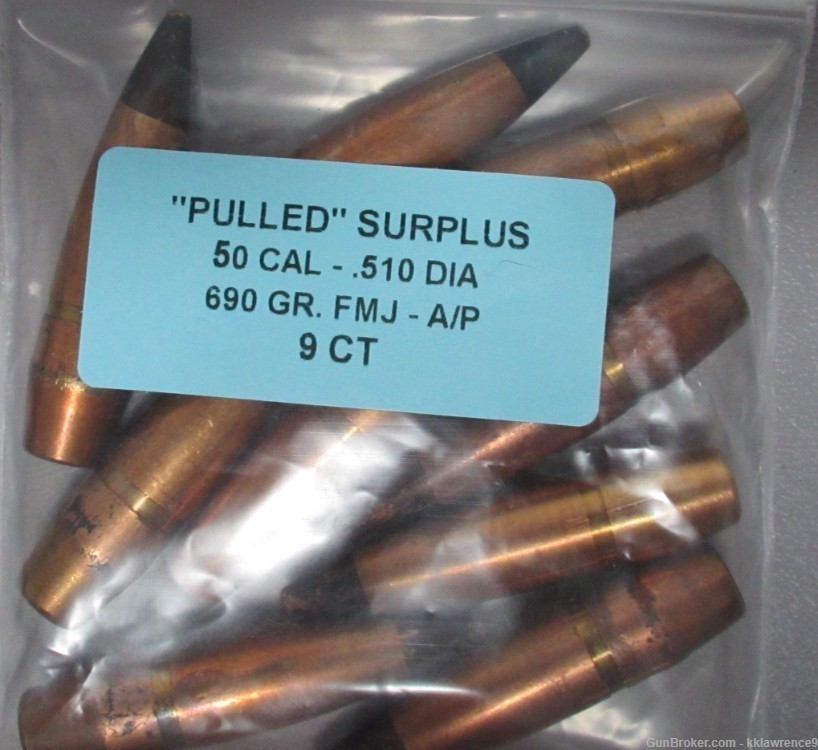 50 Cal - 690 GR Black Tip/AP Bullets - Military Surplus "Pulled"-img-1