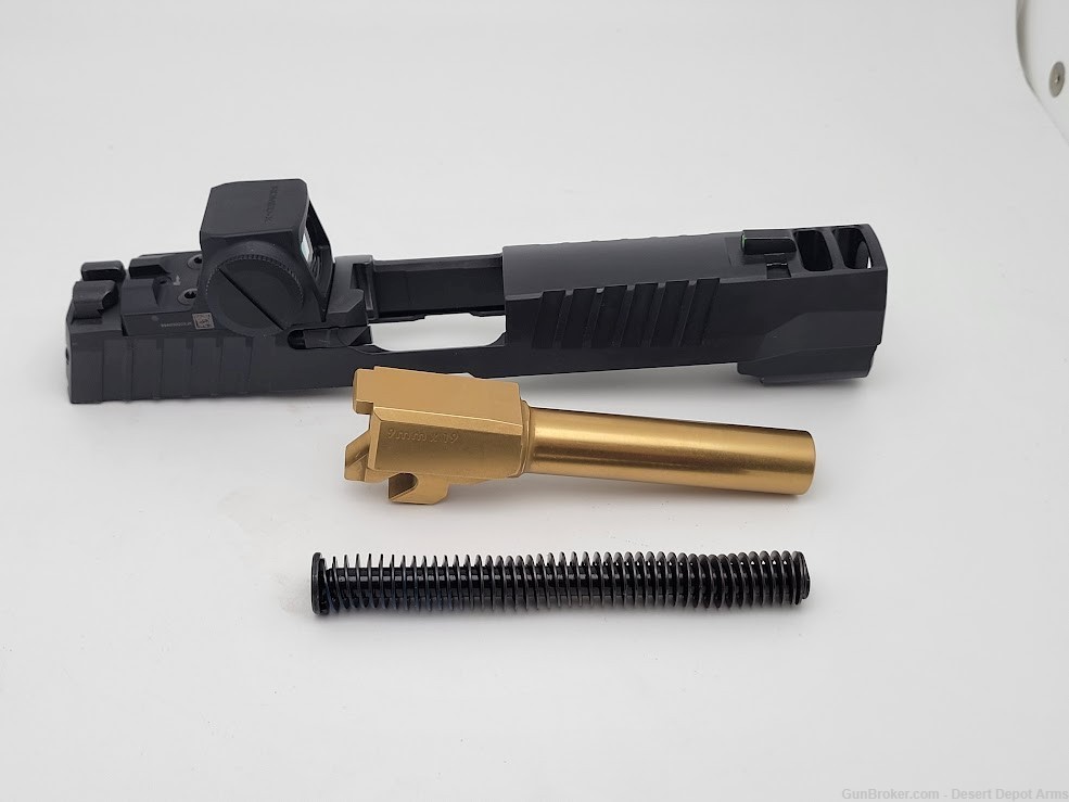 P320 SLIDE, 9MM, 3.9IN, FULL-SIZE, INTEGRATED COMP W TIN BARREL "GOLD" -img-0