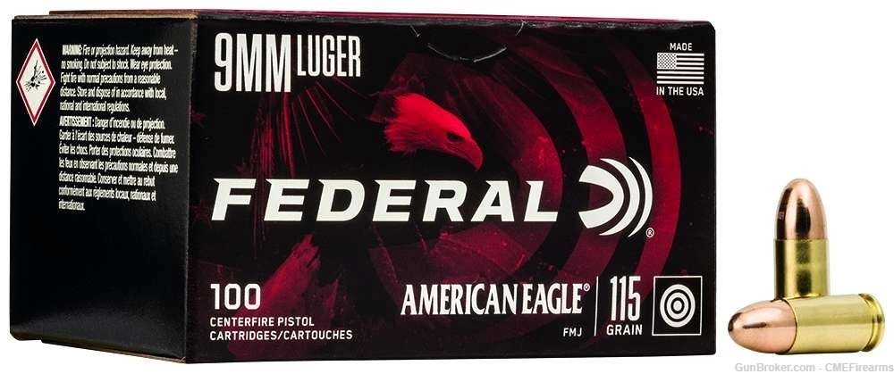 Federal AE9DP100 American Eagle 9mm Luger 115 gr Full Metal Jacket (FMJ) -img-0