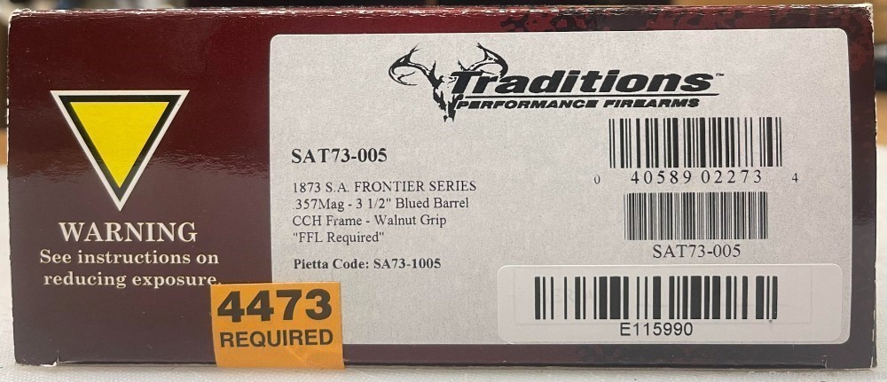 Traditions 1873 SA Frontier Sing Action Sheriff .357mg 3.5" 6rd NO CC FEES-img-3