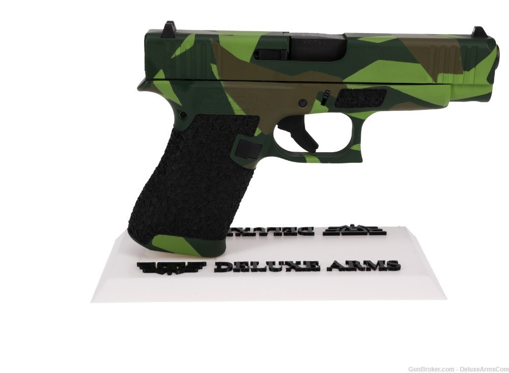 Custom CSS Glock 48 G48 Green Splinter Camo Cerakote with Grip Stipple M90-img-1