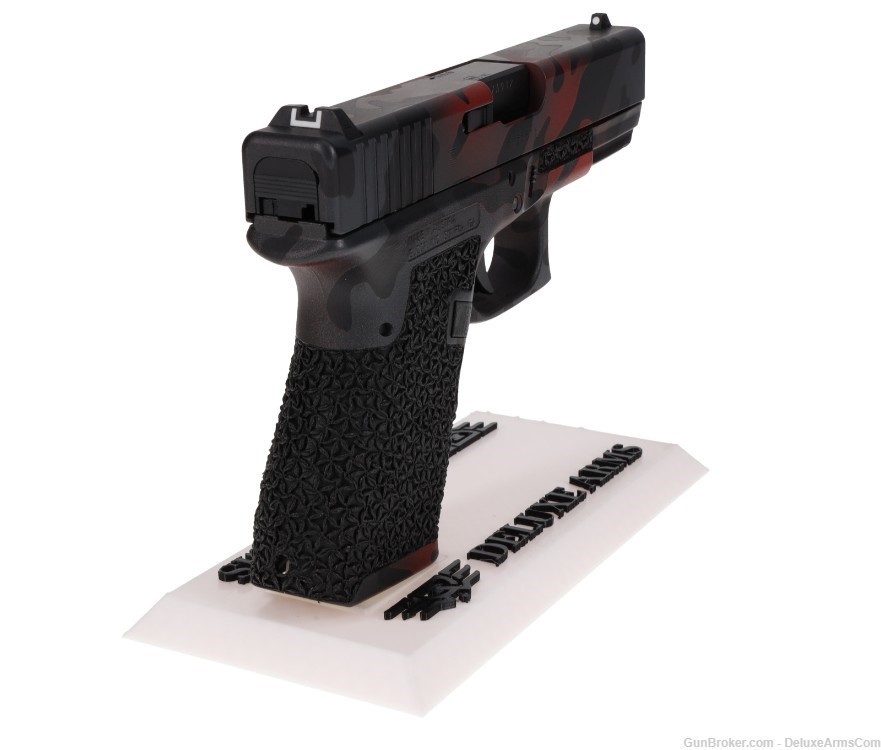 Custom CSS Glock 19 G19 Red Black Woodlands Camo Cerakote with Grip Stipple-img-11