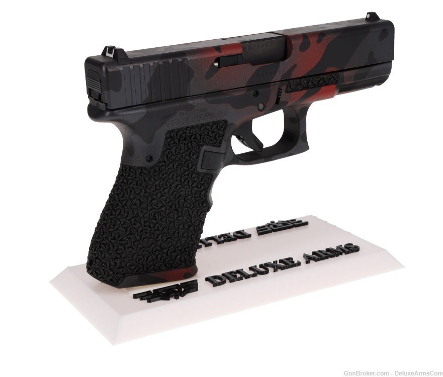 Custom CSS Glock 19 G19 Red Black Woodlands Camo Cerakote with Grip Stipple-img-12