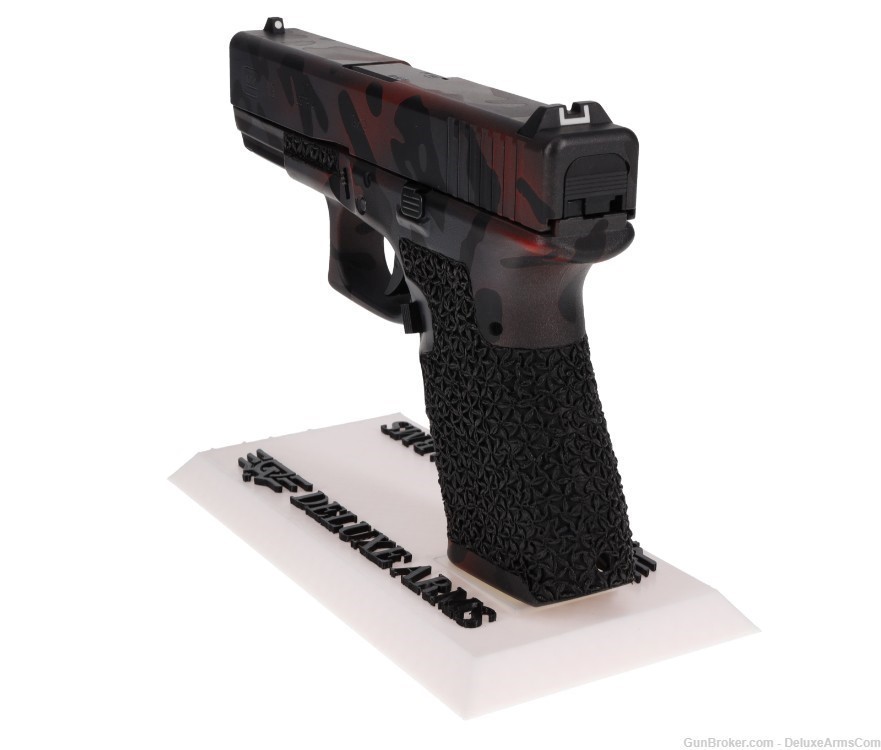 Custom CSS Glock 19 G19 Red Black Woodlands Camo Cerakote with Grip Stipple-img-9