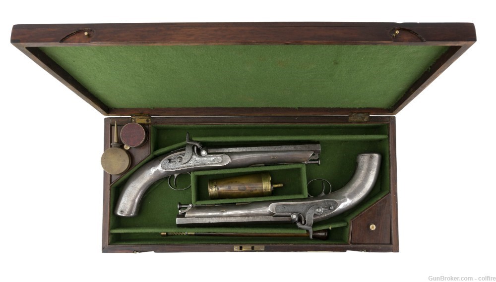 Cased Pair of Charles Lancaster All Metal Percussion Pistols (AH5879)-img-0