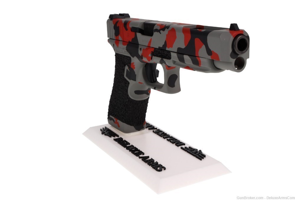 Custom CSS Glock 34 G34 Red Urban Woodlands Camo Cerakote with Grip Stipple-img-3