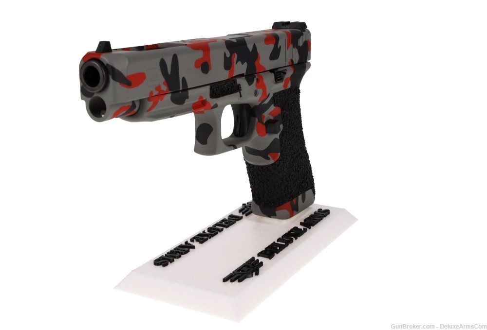 Custom CSS Glock 34 G34 Red Urban Woodlands Camo Cerakote with Grip Stipple-img-5