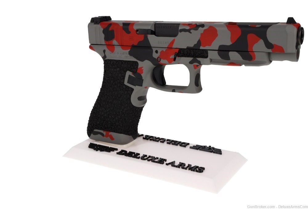 Custom CSS Glock 34 G34 Red Urban Woodlands Camo Cerakote with Grip Stipple-img-2