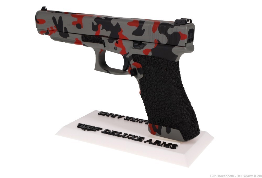 Custom CSS Glock 34 G34 Red Urban Woodlands Camo Cerakote with Grip Stipple-img-8