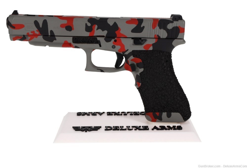 Custom CSS Glock 34 G34 Red Urban Woodlands Camo Cerakote with Grip Stipple-img-7