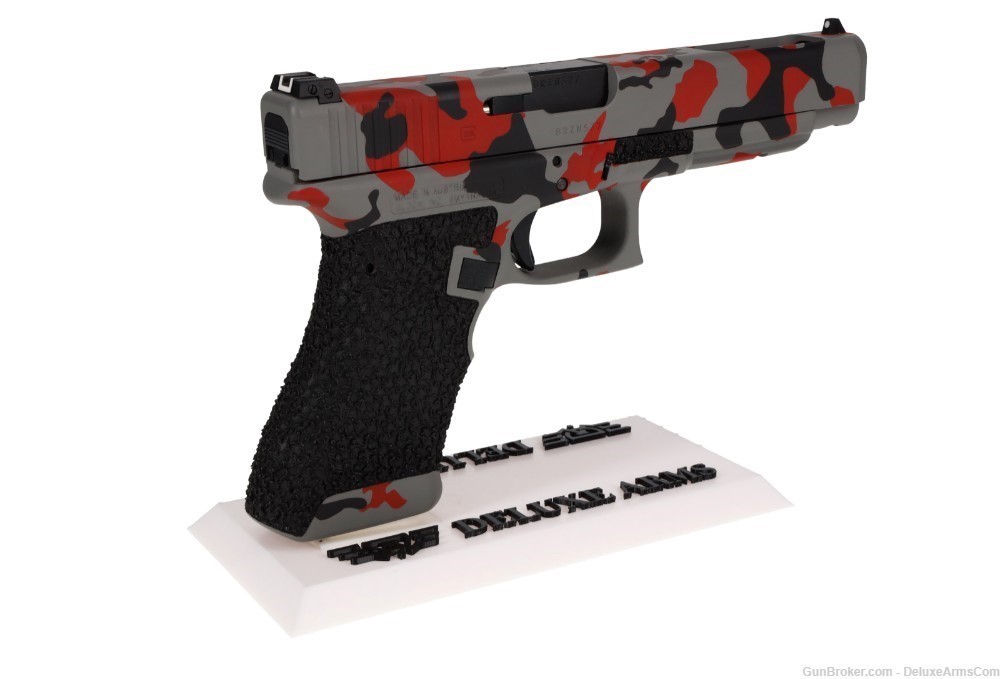 Custom CSS Glock 34 G34 Red Urban Woodlands Camo Cerakote with Grip Stipple-img-12