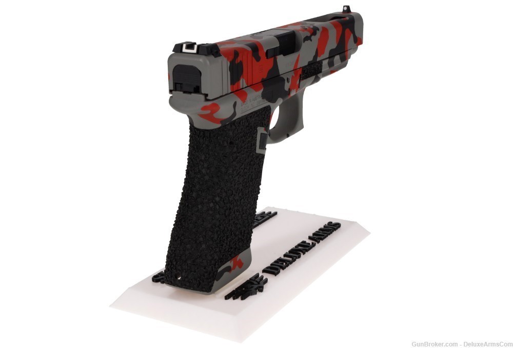 Custom CSS Glock 34 G34 Red Urban Woodlands Camo Cerakote with Grip Stipple-img-11