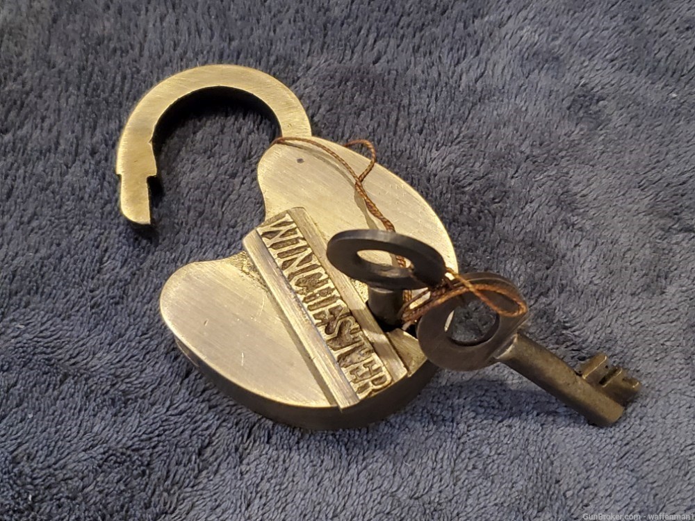 Old West Style 1870's Winchester Repeating Arms Co. Brass Padlock Lock -img-1