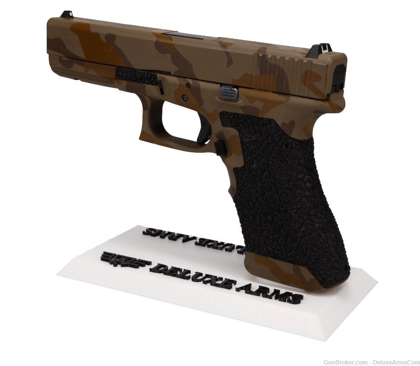 Custom CSS Glock 17 G17 Desert Tan Woodlands Camo Cerakote and Grip Stipple-img-8