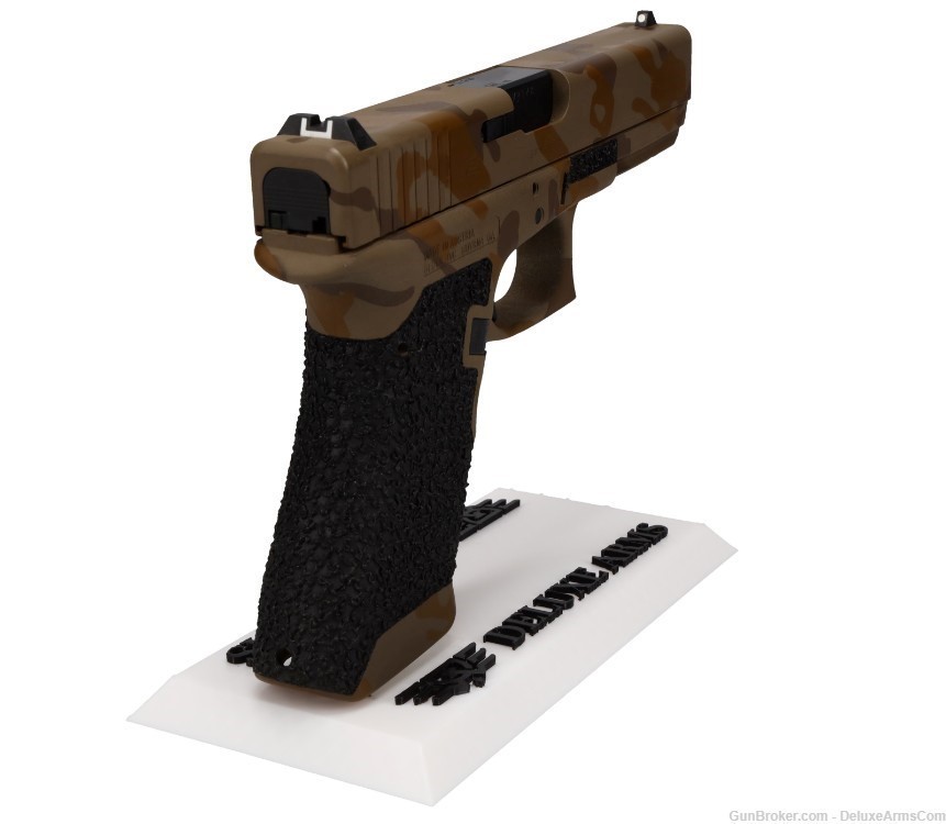 Custom CSS Glock 17 G17 Desert Tan Woodlands Camo Cerakote and Grip Stipple-img-11