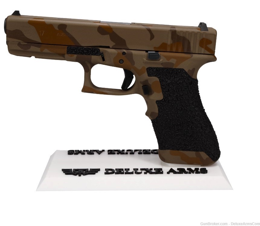 Custom CSS Glock 17 G17 Desert Tan Woodlands Camo Cerakote and Grip Stipple-img-7