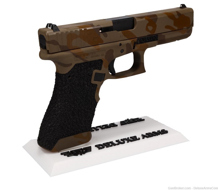 Custom CSS Glock 17 G17 Desert Tan Woodlands Camo Cerakote and Grip Stipple-img-12