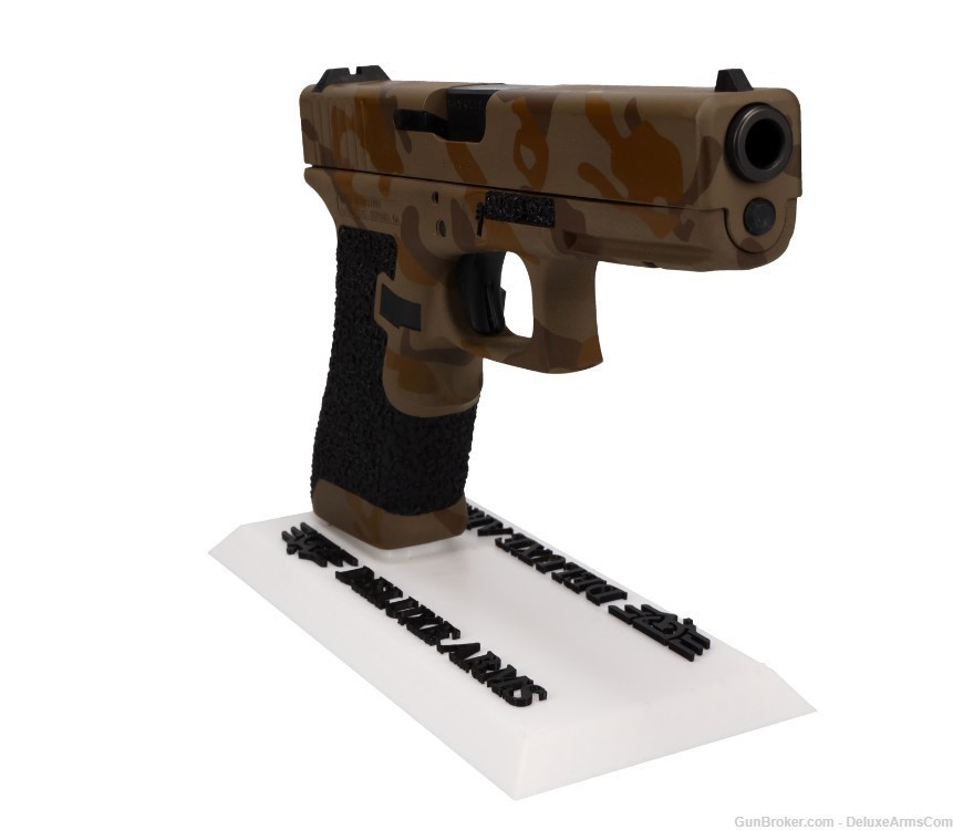 Custom CSS Glock 17 G17 Desert Tan Woodlands Camo Cerakote and Grip Stipple-img-3
