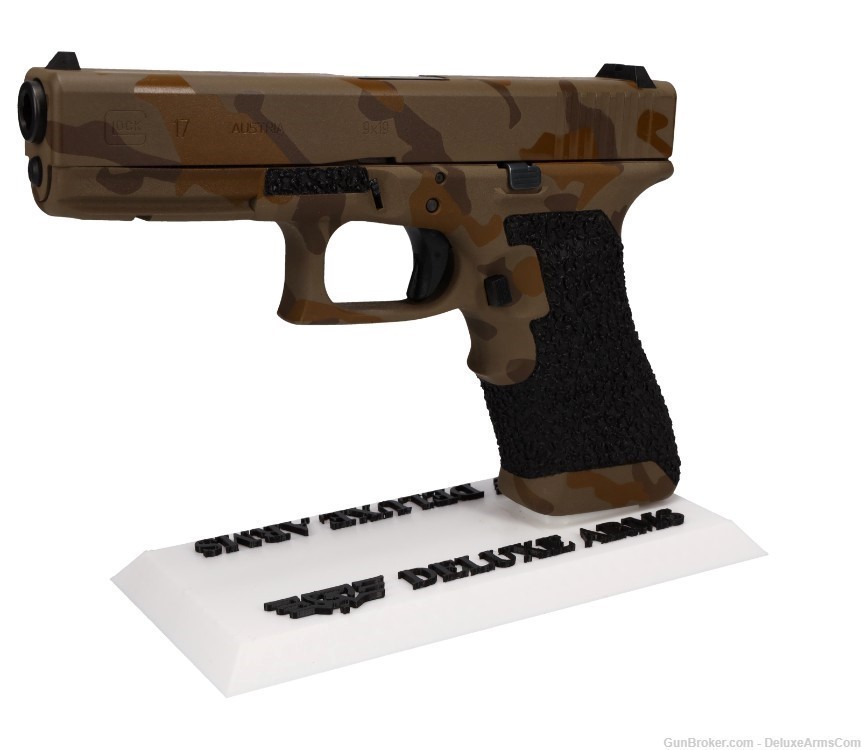 Custom CSS Glock 17 G17 Desert Tan Woodlands Camo Cerakote and Grip Stipple-img-6