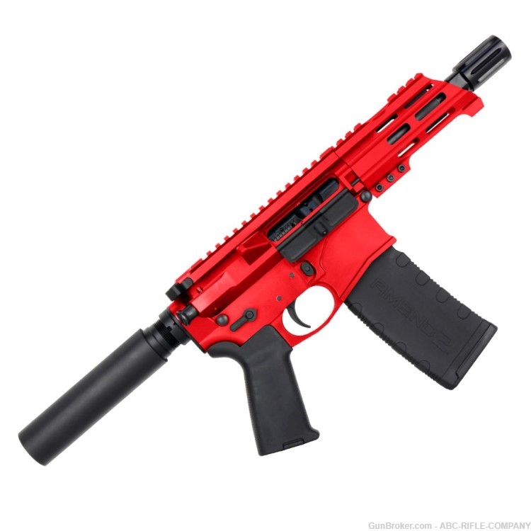 AR15 Micro 556 NATO Billet Pistol 5" Barrel Custom M-Lok Handguard - Red-img-0