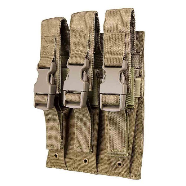 MOLLE 3 Pocket Tan Pouch fits Extended Length Draco NAK-9 9mm Magazines-img-2