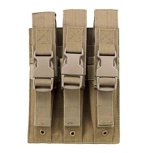 MOLLE 3 Pocket Tan Pouch fits Extended Length Draco NAK-9 9mm Magazines-img-0