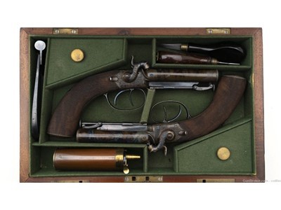 Beautiful Cased Pair of English Travelers Percussion Pistols (AH6543)