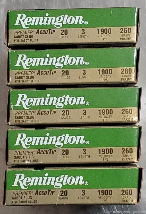 25 Rounds of Remington 20 GA Premier AccuTip 3" Sabot Slug-img-0