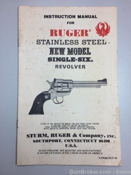 1978 Ruger Stainless New Model Single-Six Manual-img-0