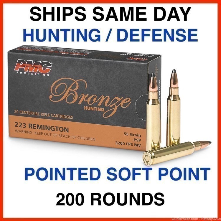 200 Rounds - PMC Bronze 223 Remington Ammo 55 Grain Pointed Soft Point-img-0