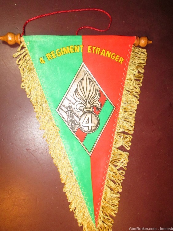 Two Vintage French Foreign Legion Pennants, wooden Hanging Dowel & cord-img-1