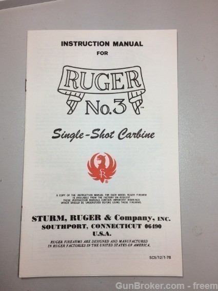 Ruger  # 3 Single-Shot Carbine Instruction Manual-img-0