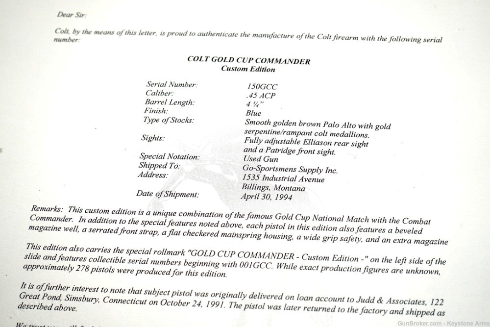 Rare Colt Gold Cup Commander Custom Edition w/ Presentation Case & Lettered-img-3
